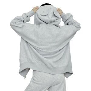 PrettyLittleThing Grey Marl Bear Ear Zip Hoodie Small